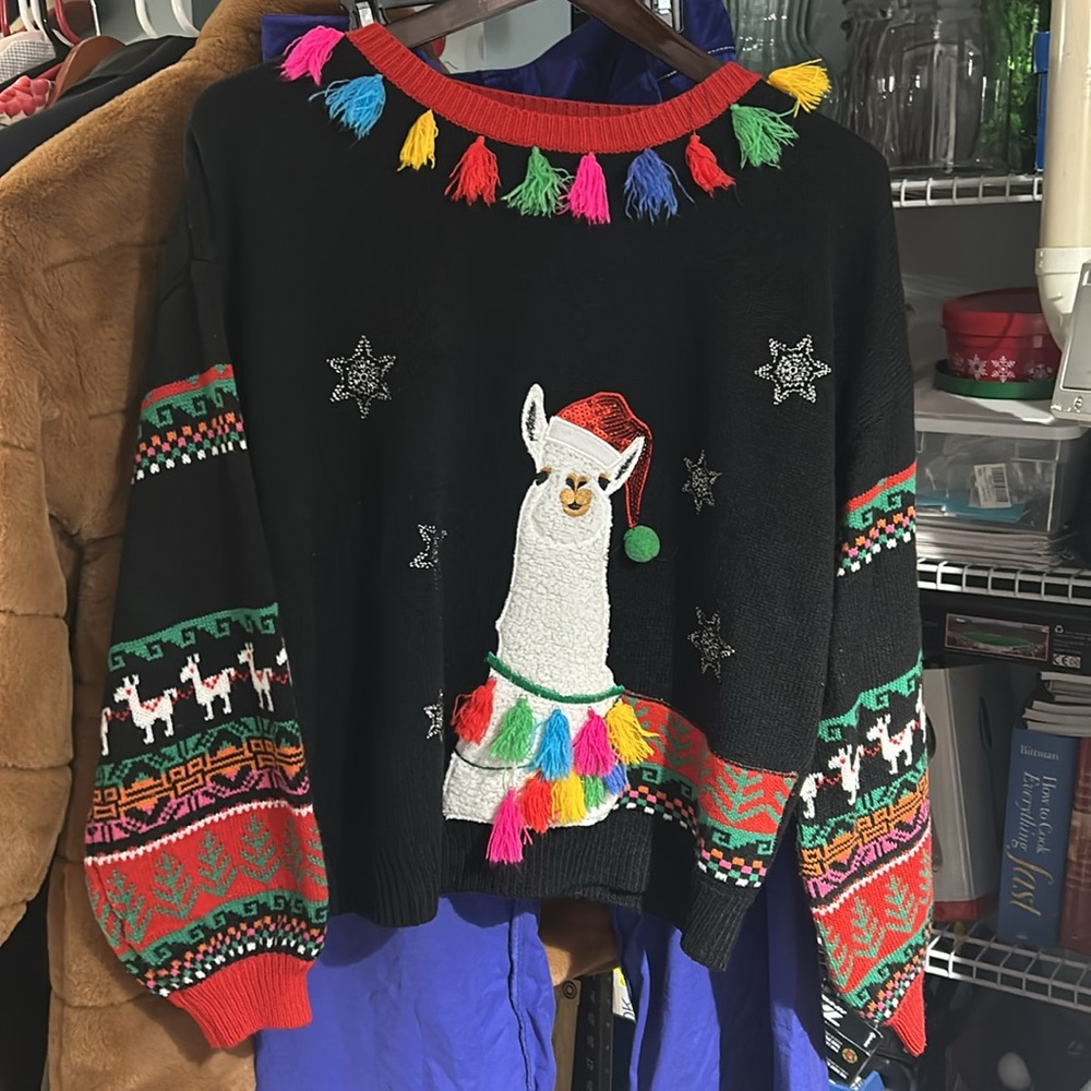 Holiday Time Women's Size Large 12-14 Llama Christmas Sweater Preowned